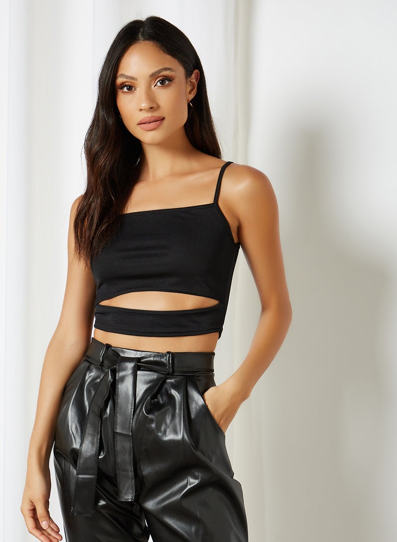 FEMME LUXE - Strappy Cut Away Crop Top Black - Image 1
