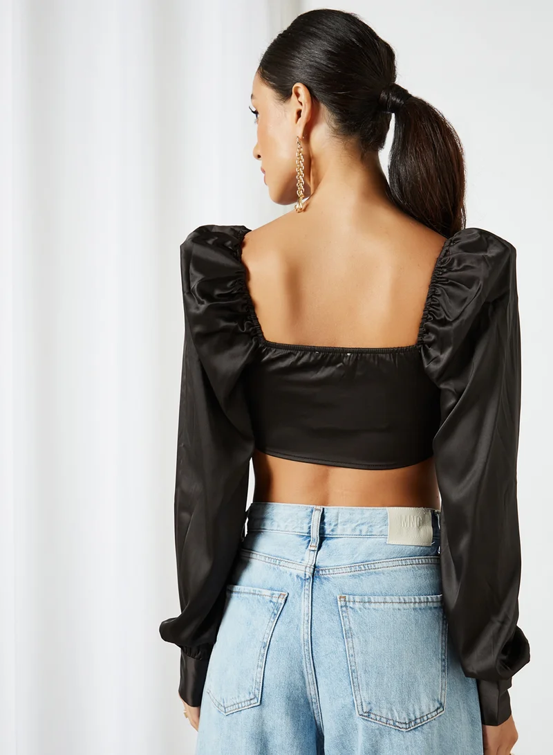 FEMME LUXE Front Lace Up Detail Crop Top Black