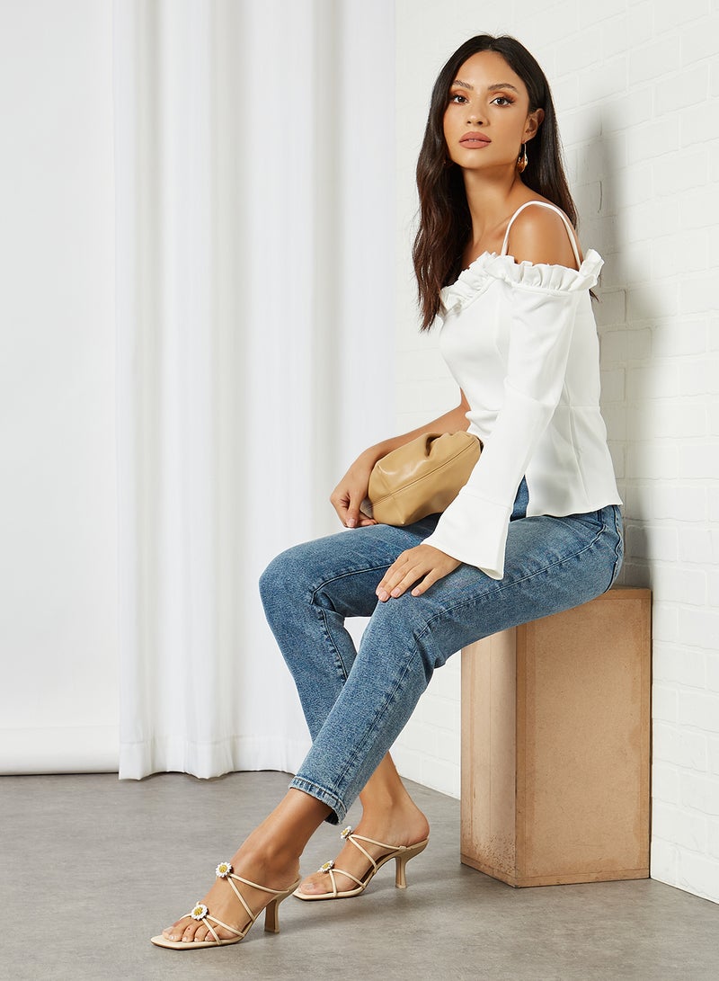 FEMME LUXE One Frill Detail Shoulder Top White  - Image 3