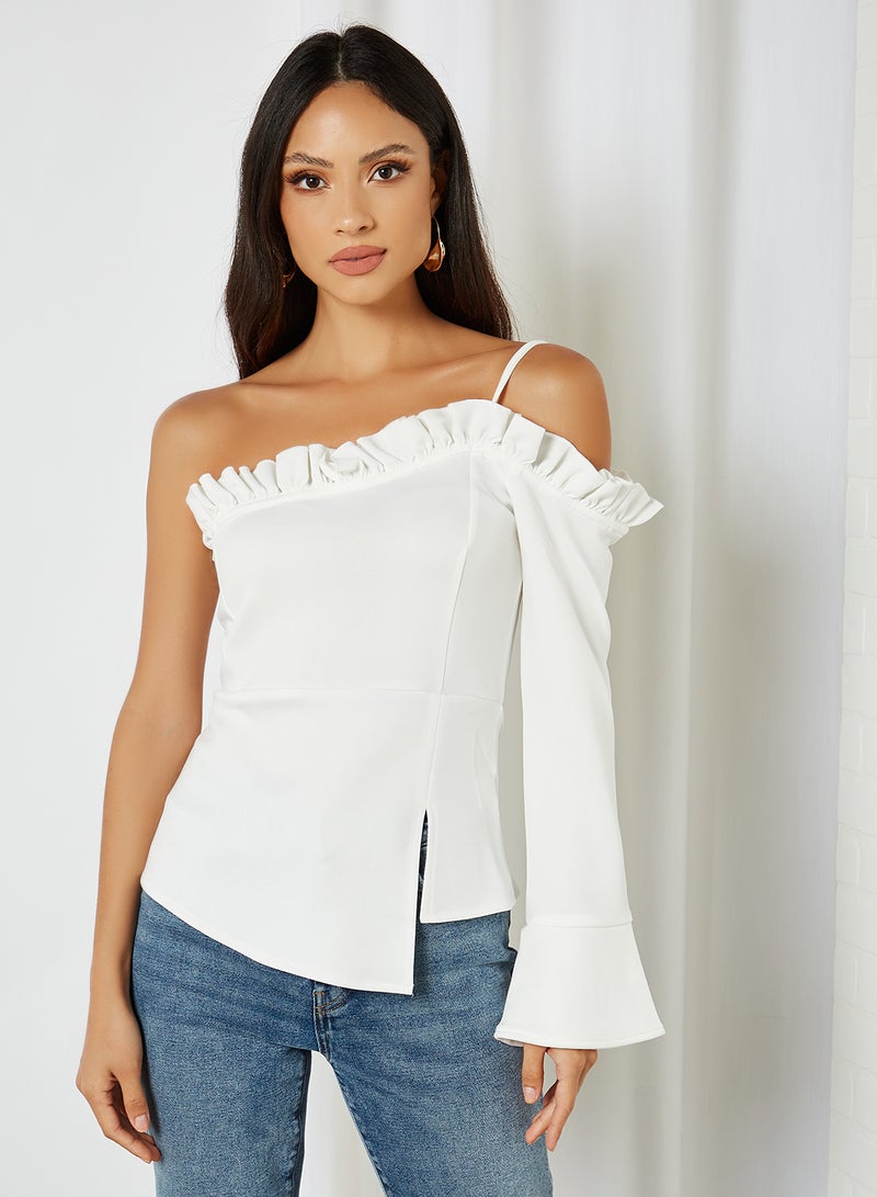 FEMME LUXE One Frill Detail Shoulder Top White  - Image 2