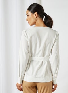 FEMME LUXE Front Belt Detail Blouse White  - Image 3