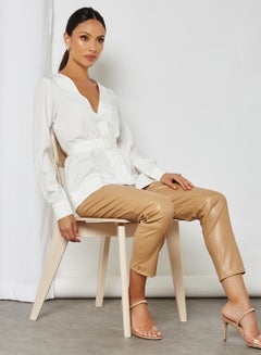 FEMME LUXE Front Belt Detail Blouse White  - Image 2