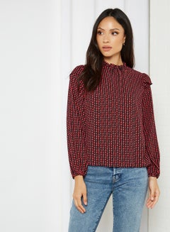 Betty Grid  Frill Blouse Red And Black