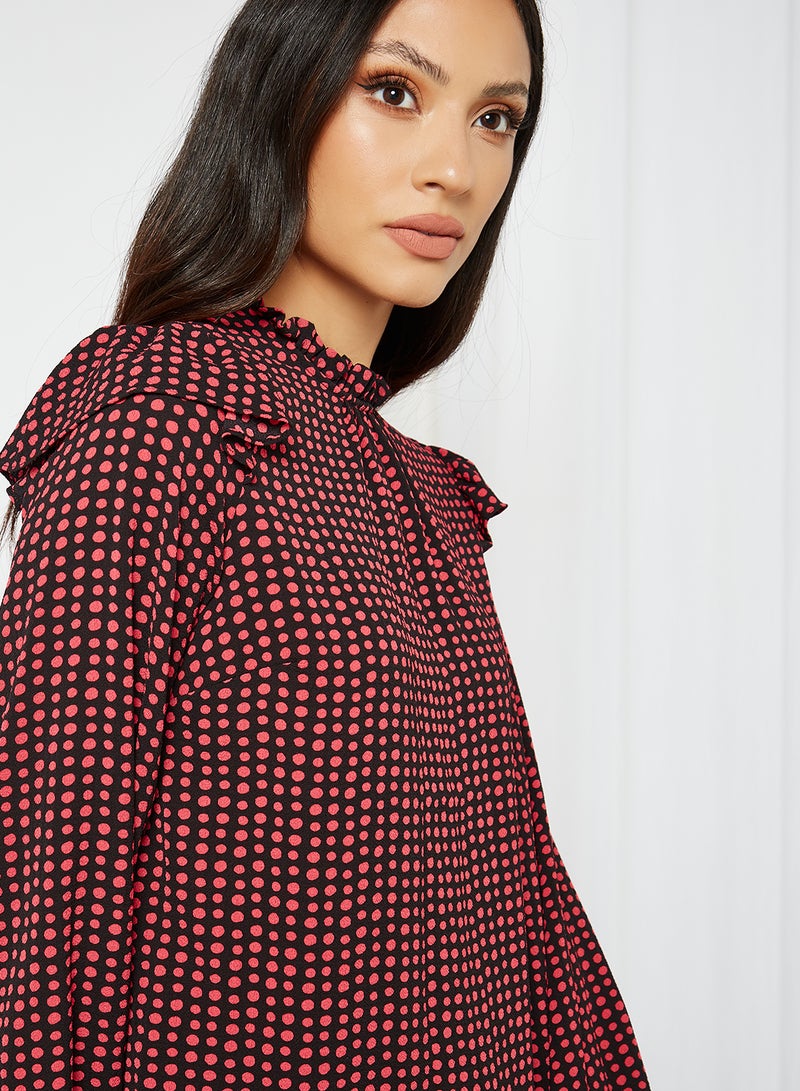 NEW LOOK - Betty Grid  Frill Blouse Red And Black - Image 1