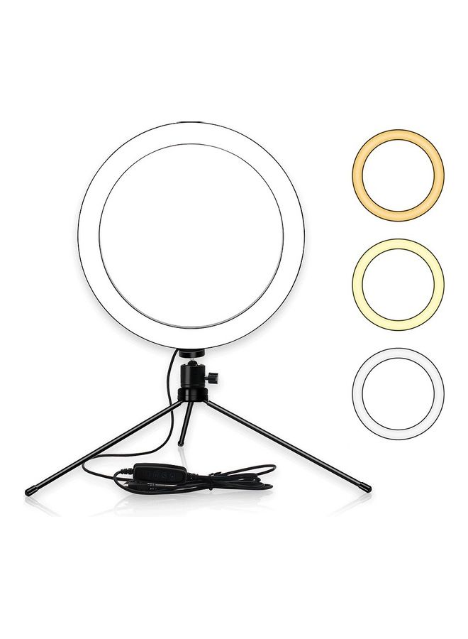 3-Colour Mode Table LED Ring Light with Tripod Stand White/Black  - Image 1