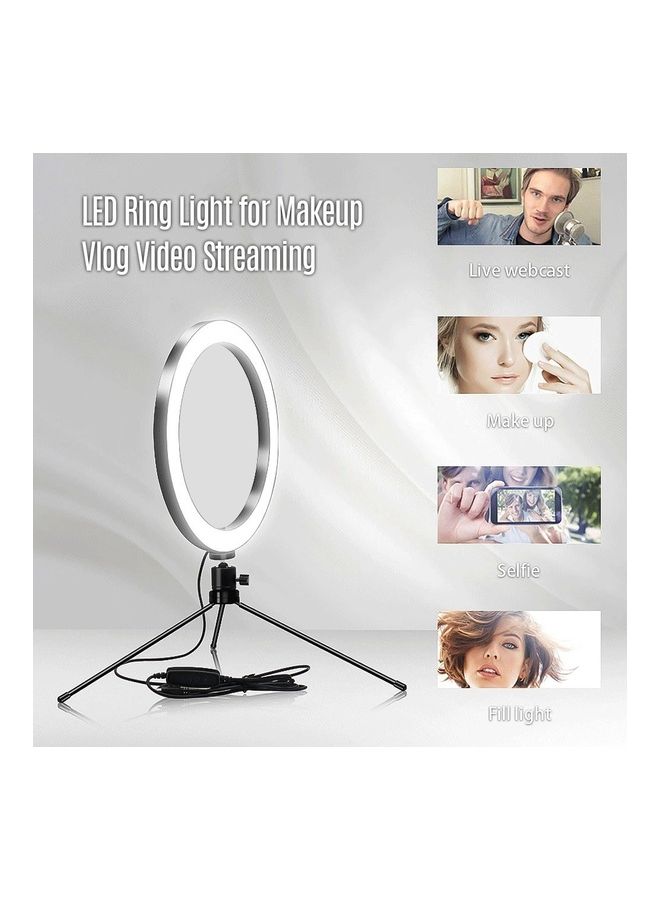 3-Colour Mode Table LED Ring Light with Tripod Stand White/Black  - Image 2