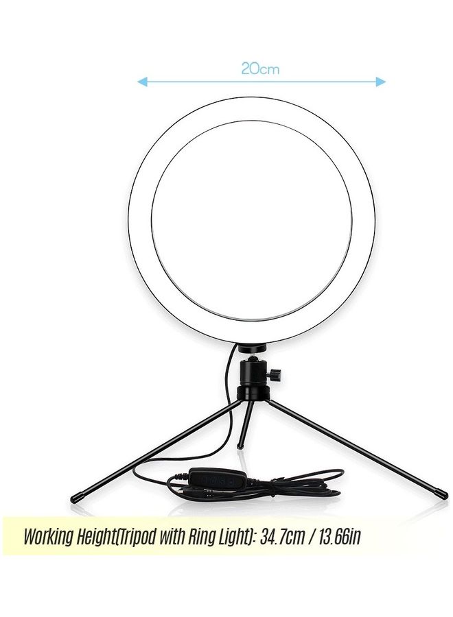 3-Colour Mode Table LED Ring Light with Tripod Stand White/Black  - Image 3