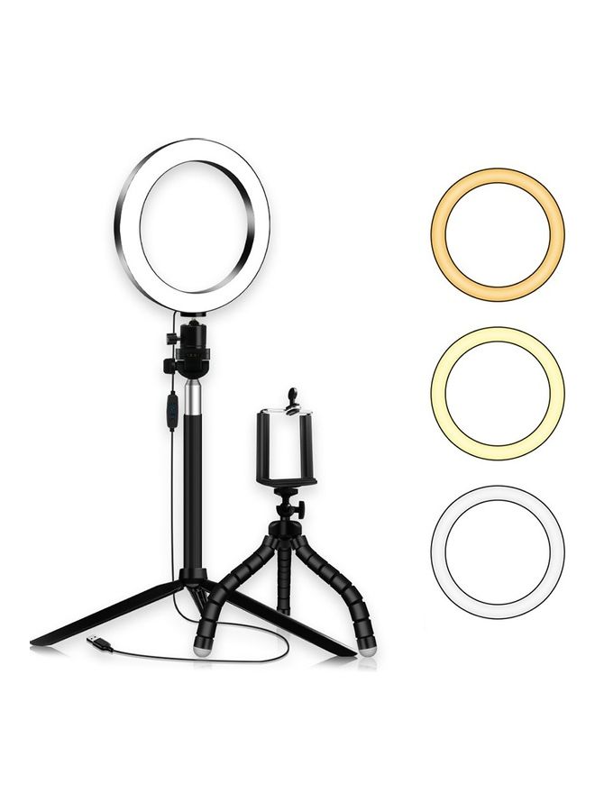 حلقة إضاءة LED ب3 ألوان مع حامل ثلاثي للهاتف متعدد الألوان - Image 1