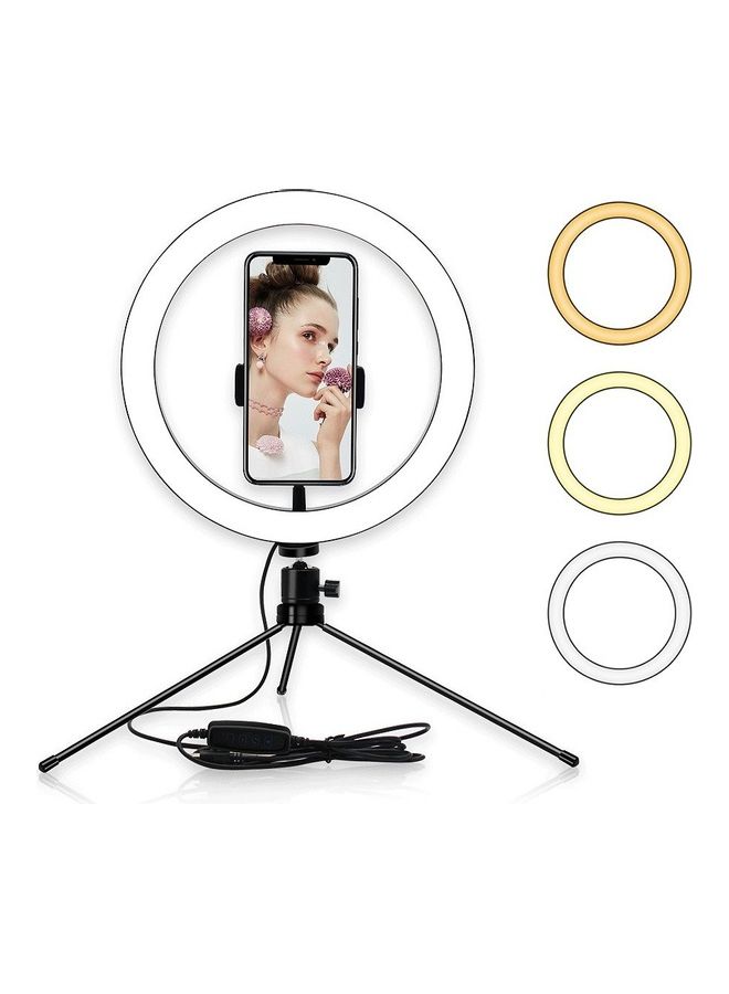 3-Colour Mode Table LED Ring Light with Tripod Stand White/Black  - Image 1