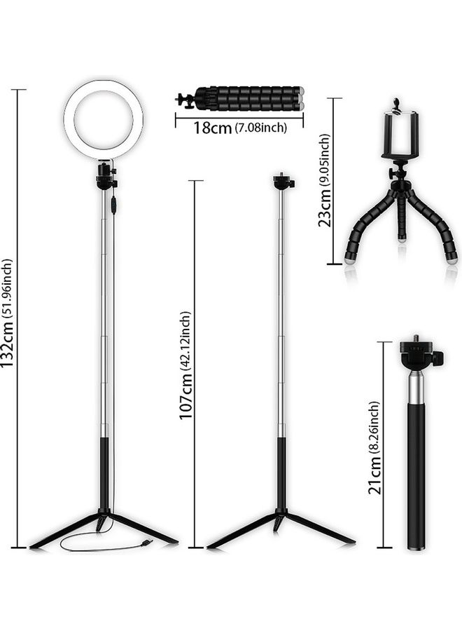 حلقة إضاءة LED ب3 ألوان مع حامل ثلاثي للهاتف متعدد الألوان - Image 3