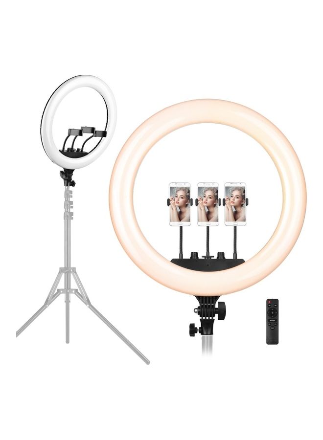 ماركة غير محددة حلقة إضاءة LED للتصوير الفوتوغرافي مع 3 حوامل للموبايل أسود/ أبيض  - Image 5