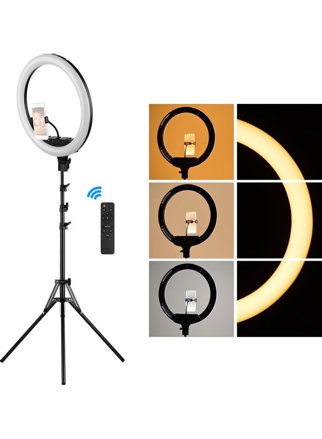 Generic - LED Ring Light with Tripod Cell Phone Holder White/Black - Image 1