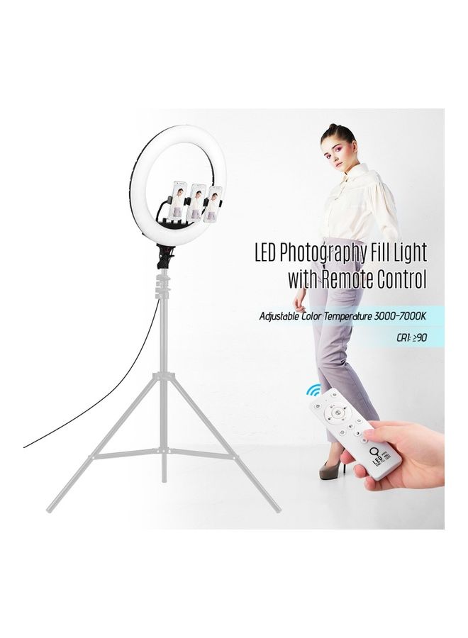 حلقة إضاءة LED مع جهاز تحكم عن بعد مع 3 مشابك للموبايل أبيض/ أسود - Image 2