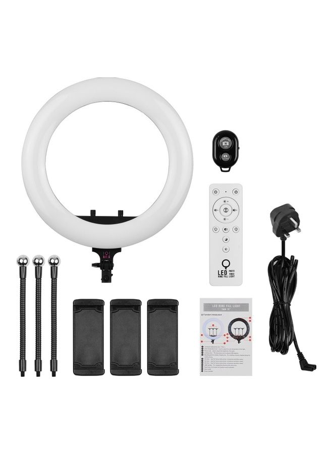 حلقة إضاءة LED مع جهاز تحكم عن بعد مع 3 مشابك للموبايل أبيض/ أسود - Image 4