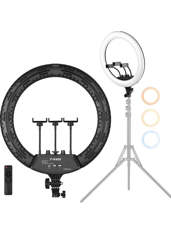 Generic - LED Ring Light for Photography with 3 Phone Holders Black/White - Image 1