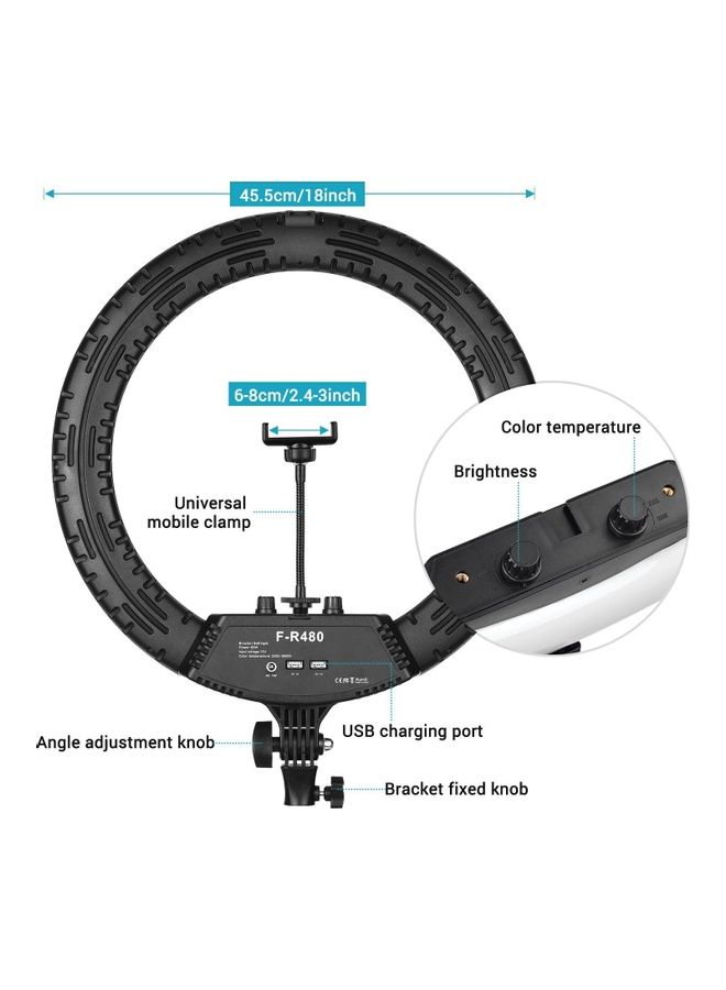 Generic - LED Ring Light for Photography with 3 Phone Holders Black/White - Image 1