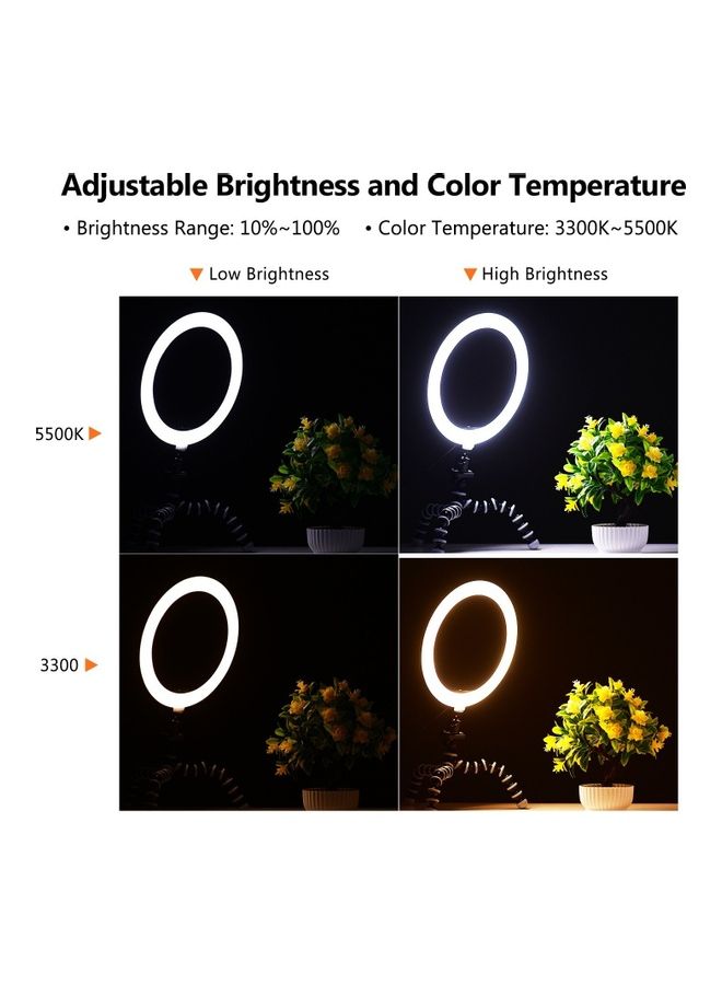 3-Mode LED Ring Light Kit with Flexible Octopus Tripod and Mini Ball Head White/Black - Image 3