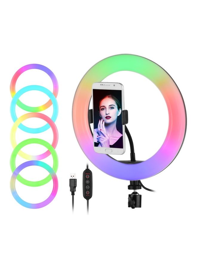 29-Mode RGB LED Ring Light with Phone Holder Ballhead Adapter Multicolour - Image 1
