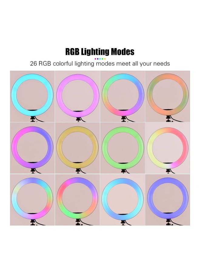 29-Mode RGB LED Ring Light with Phone Holder Ballhead Adapter Multicolour - Image 5