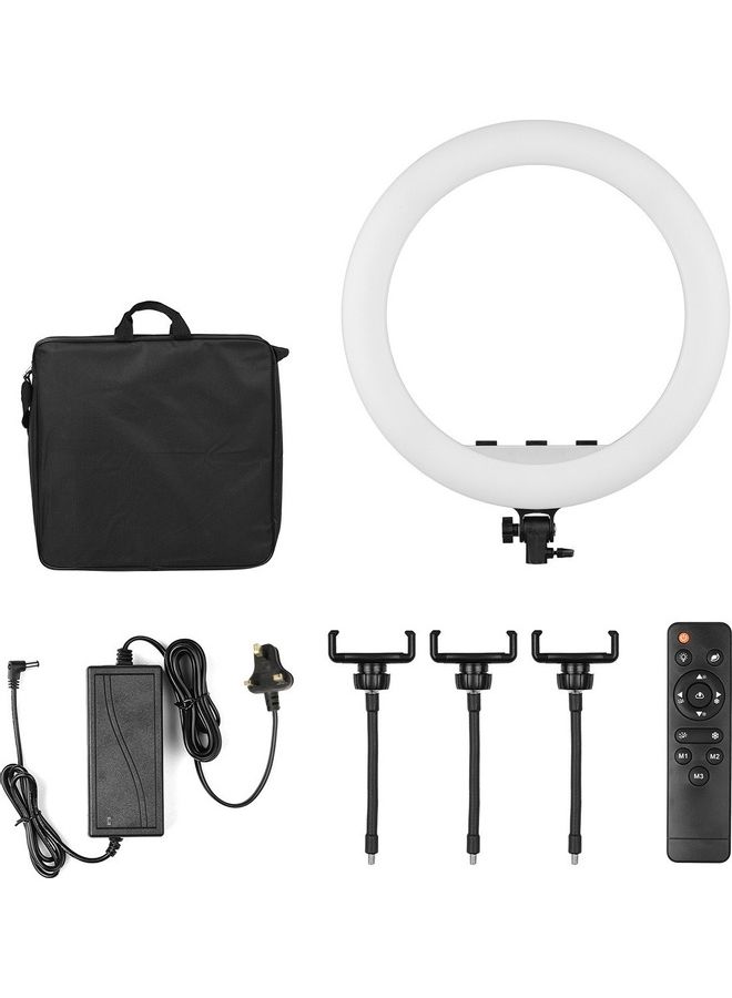 مصباح LED حلقي مع حامل للموبايل وجهاز تحكم عن بعد أبيض - Image 2