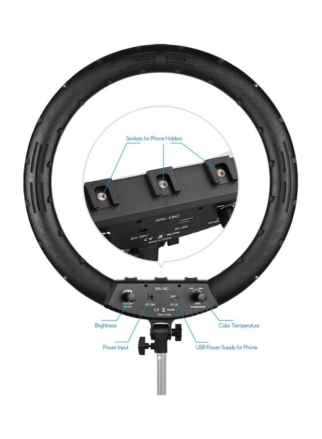 مصباح LED حلقي مع حامل للموبايل وجهاز تحكم عن بعد أبيض - Image 3