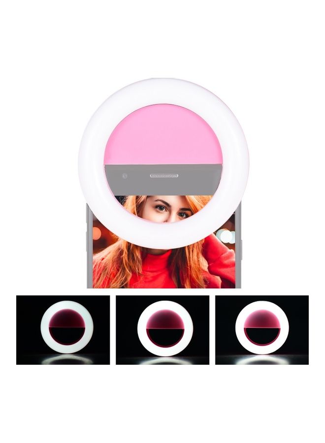 LED Ring Light Clip-on 3 Level Brightness White/Pink - Image 1