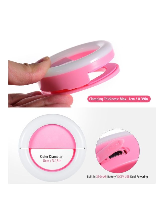LED Ring Light Clip-on 3 Level Brightness White/Pink - Image 2
