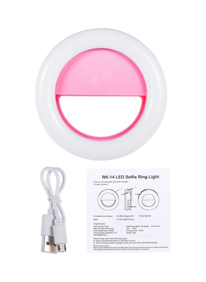 LED Ring Light Clip-on 3 Level Brightness White/Pink - Image 3
