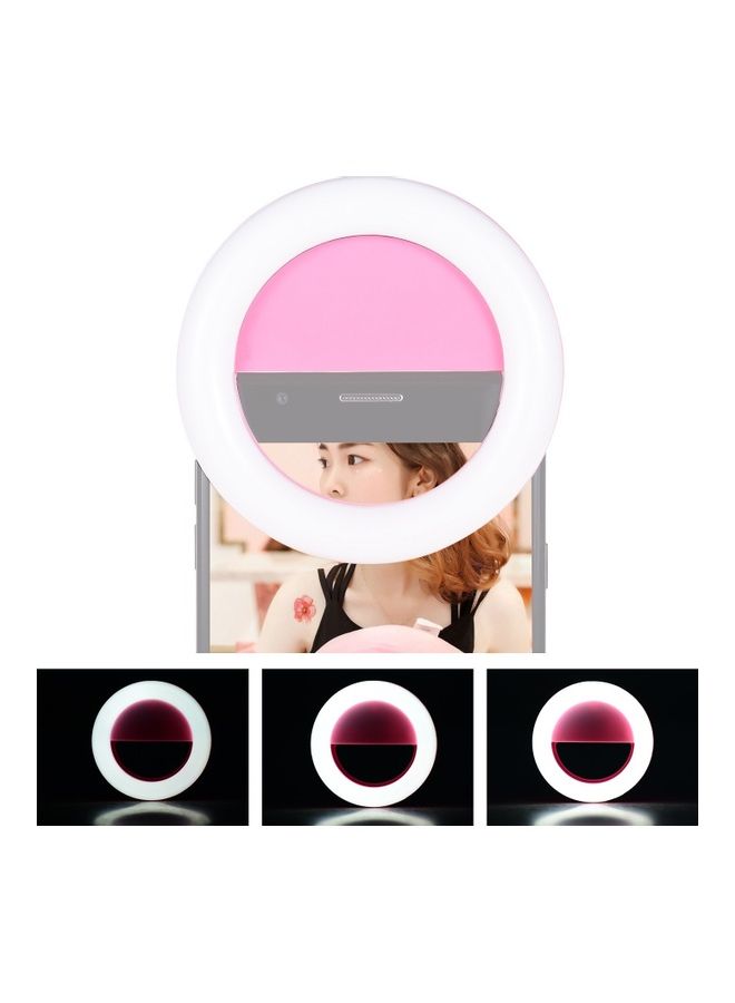 LED Ring Light Clip-on 3 Level Brightness White/Pink - Image 5