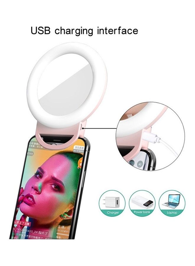 مصباح حلقي صغير للهاتف الذكي بإضاءة متعددة الألوان RGB مزود بمرآة أبيض/رمادي - Image 2