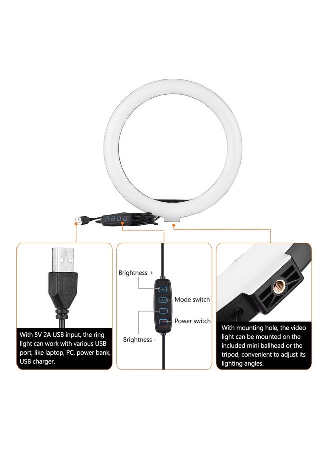 3-Mode LED Ring Light with Mini Ball Head and Phone Holder White/Black - Image 3