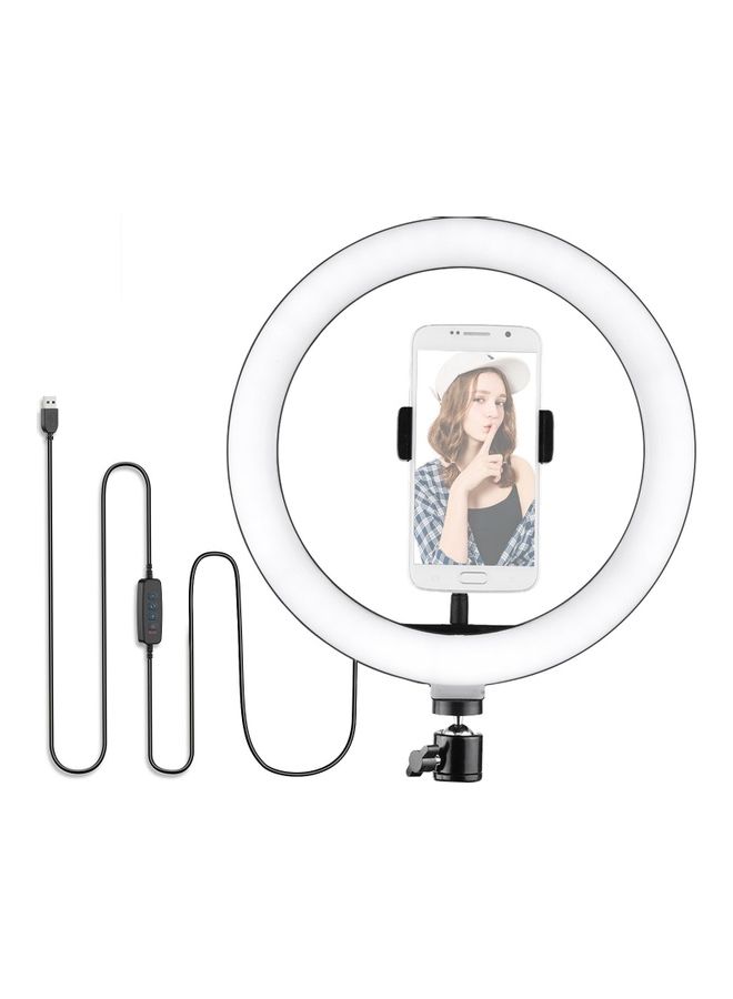 3-Mode LED Ring Light with Mini Ball Head and Phone Holder White/Black - Image 1