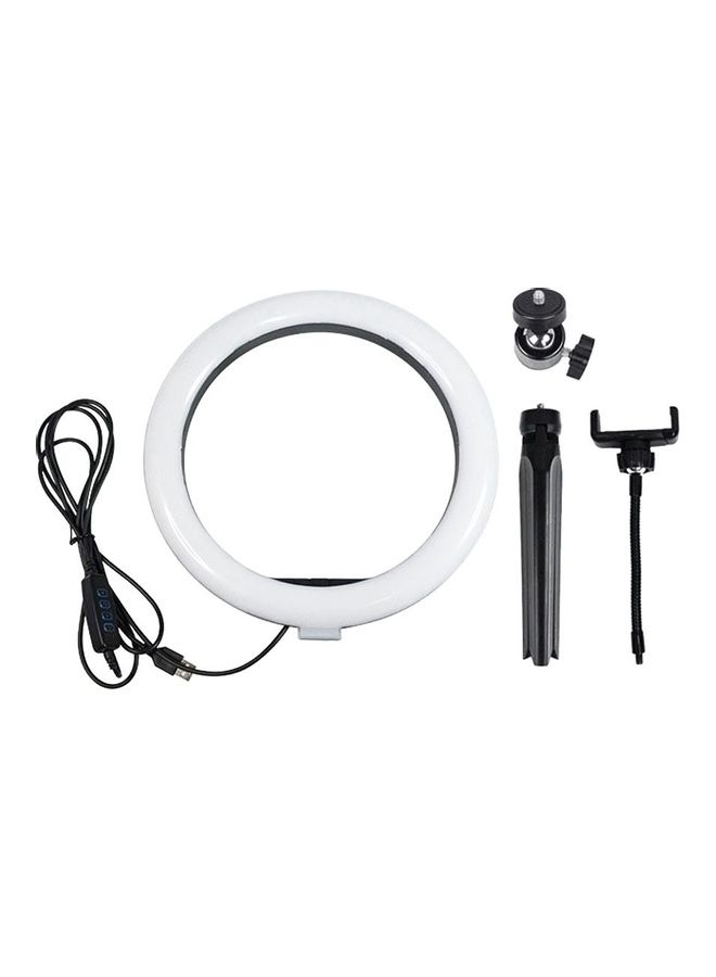 حلقة إضاءة LED ب3 أوضاع مع محول برأس كروي وحامل للهاتف وحامل ثلاثي القوائم أبيض/أسود - Image 2