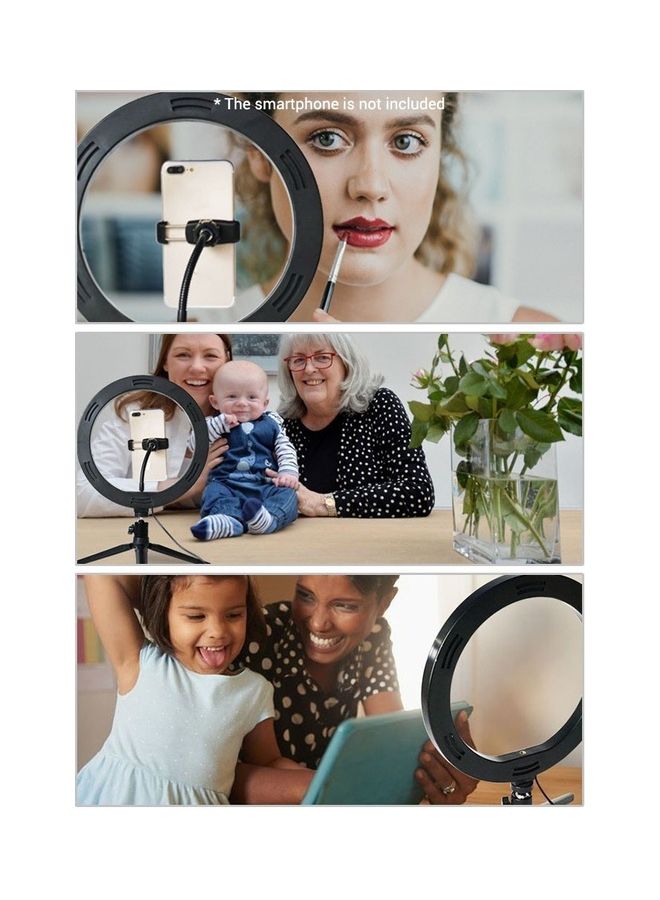 حلقة إضاءة LED ب3 أوضاع مع محول برأس كروي وحامل للهاتف وحامل ثلاثي القوائم أبيض/أسود - Image 3