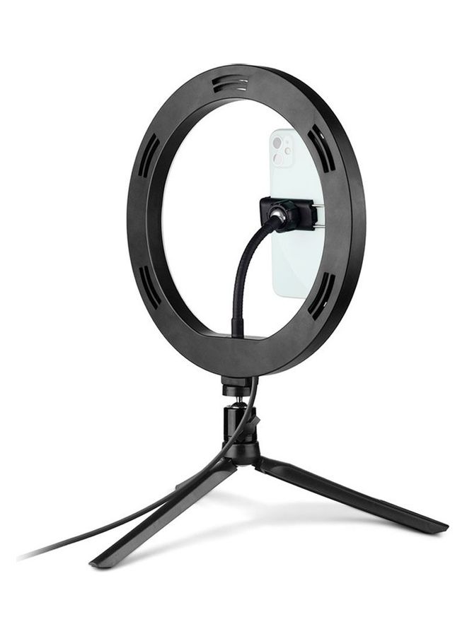 حلقة إضاءة LED ب3 أوضاع مع محول برأس كروي وحامل للهاتف وحامل ثلاثي القوائم أبيض/أسود - Image 4