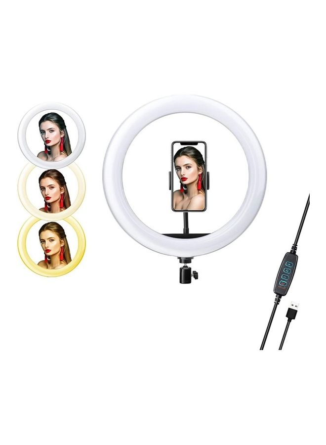3-Mode LED Ring Light with Ballhead Adapter Phone Holder White/Black - Image 1