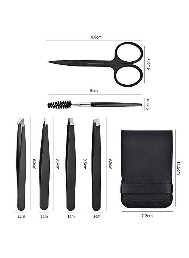 Generic 6-Piece Eyebrow Tweezer Set With Storage Bag Black/Silver  - Image 1