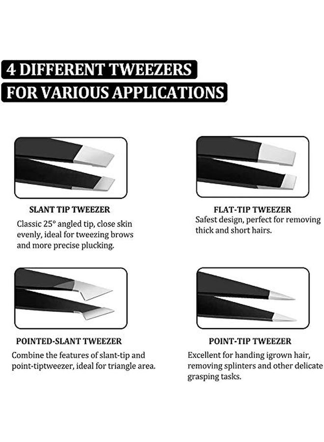 Generic 6-Piece Eyebrow Tweezer Set With Storage Bag Black/Silver  - Image 2