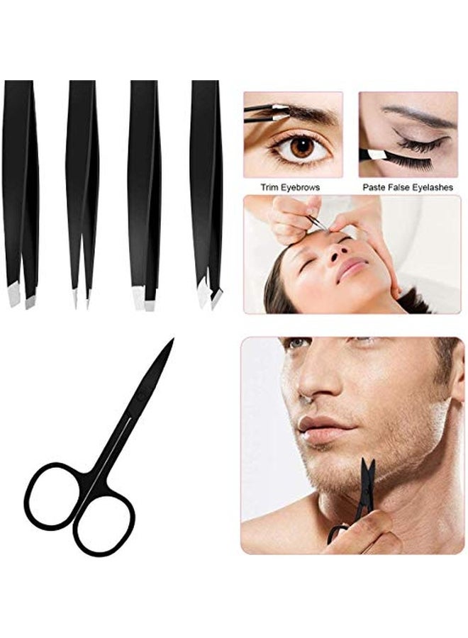 Generic 6-Piece Eyebrow Tweezer Set With Storage Bag Black/Silver  - Image 3