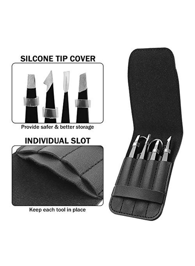 Generic 6-Piece Eyebrow Tweezer Set With Storage Bag Black/Silver  - Image 4