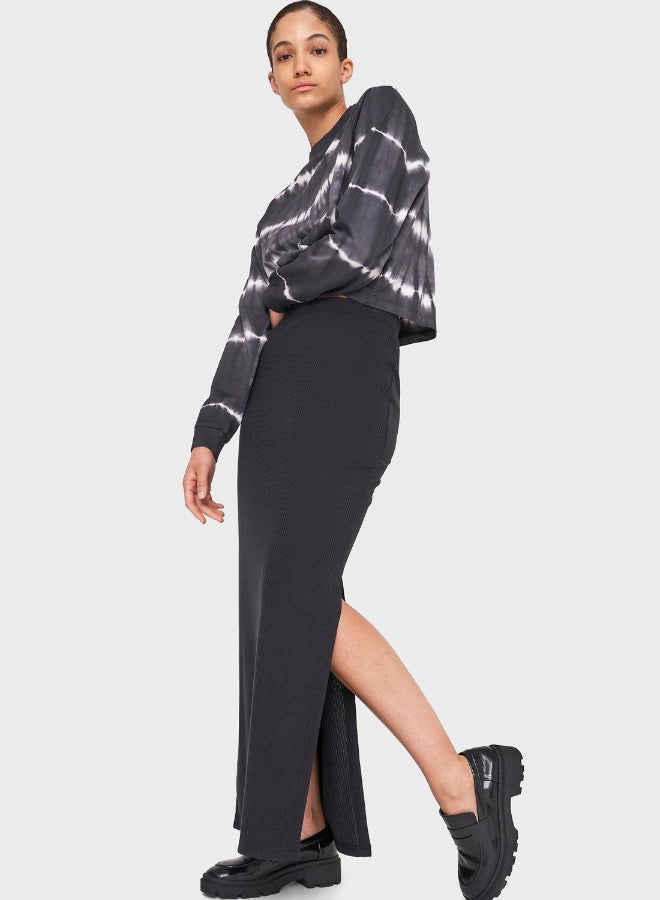 Stripe Detail High Rise Maxi Skirt Black