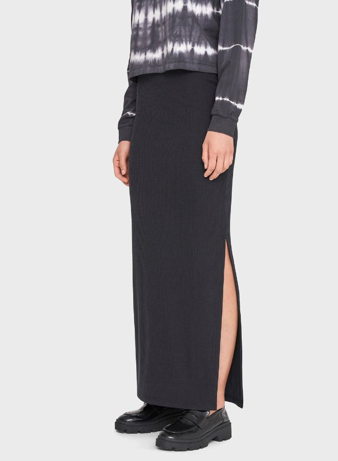 Stripe Detail High Rise Maxi Skirt Black