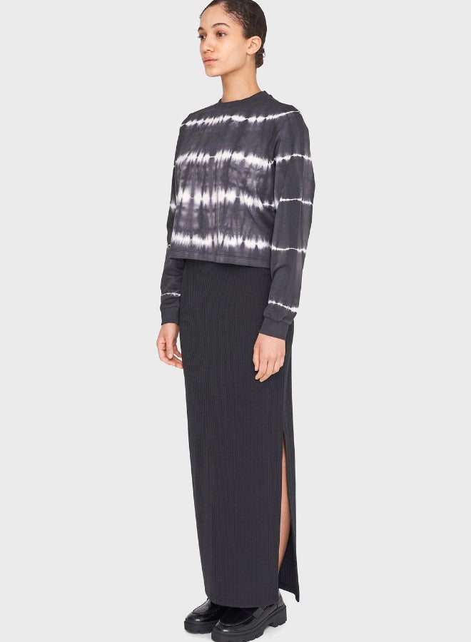 Stripe Detail High Rise Maxi Skirt Black