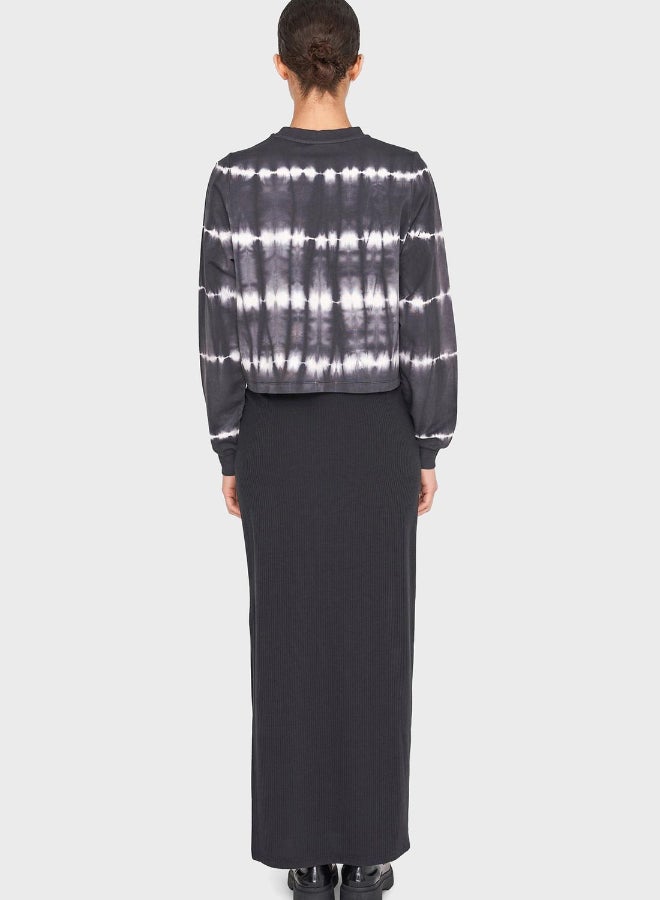 Stripe Detail High Rise Maxi Skirt Black