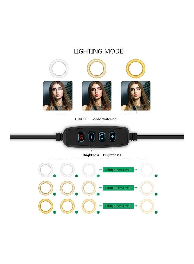 3-Mode Table LED Ring Light with Tripod Stand White/Black  - Image 2