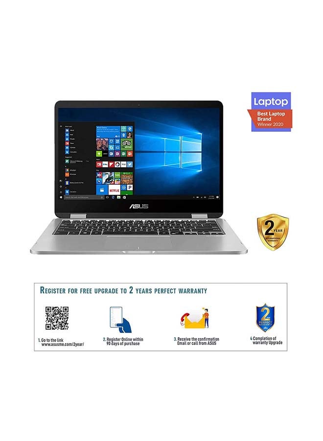 ASUS - VivoBook Flip 14 TP401M-EC32ET Laptop With 14-Inch FHD Display, Celeron N4020 Processor/4GB RAM/128 eMMC/Intel UHD Graphics 600 English/Arabic Light Grey - Image 1