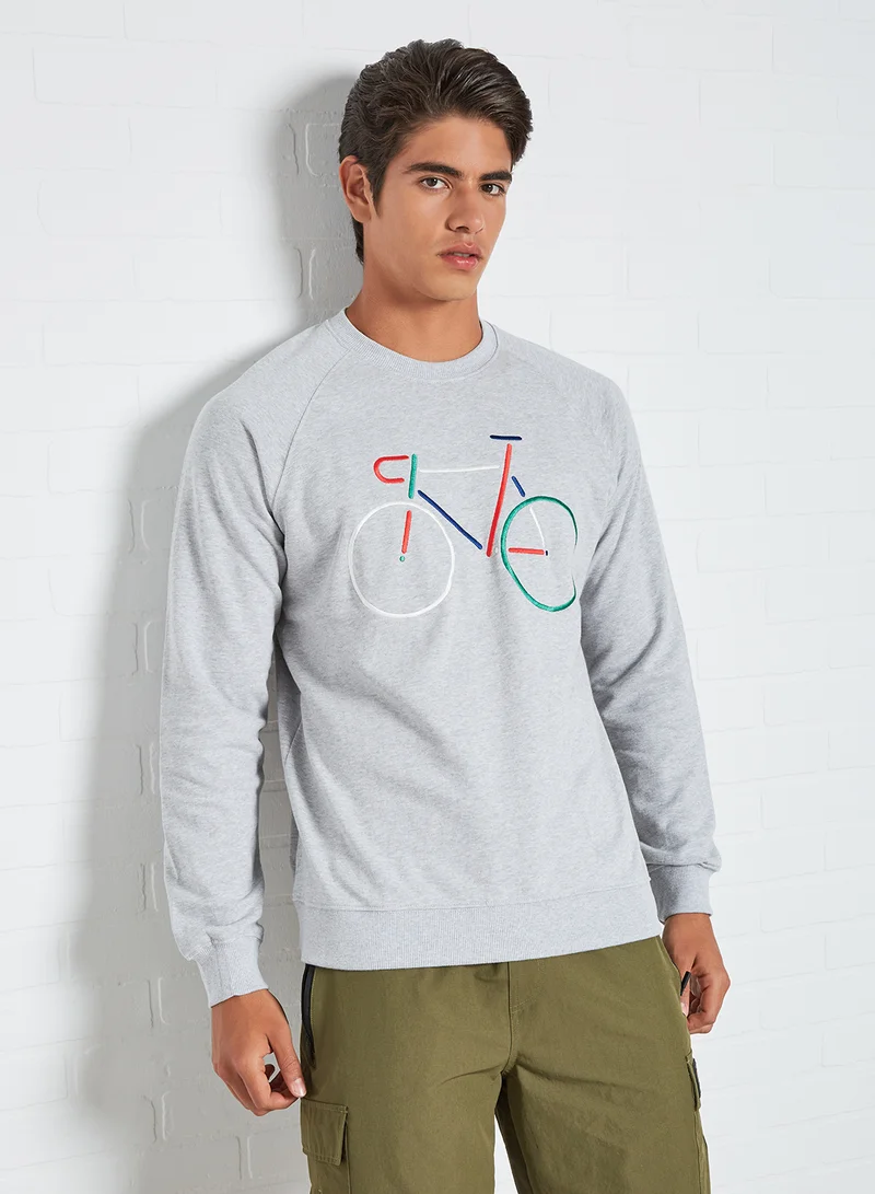 DEDICATED Cycle Graphic Print Sweatshirt Grey Melange
