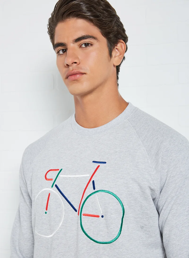 DEDICATED Cycle Graphic Print Sweatshirt Grey Melange