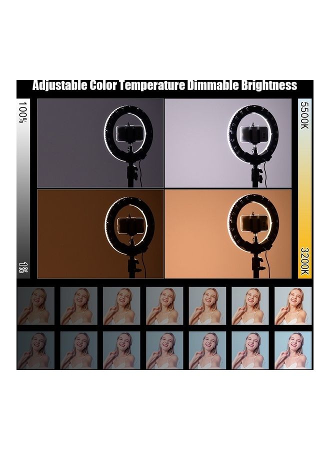 مصباح LED حلقي مع حامل للهاتف المحمول بقدرة 28 وات أبيض/ أسود - Image 2