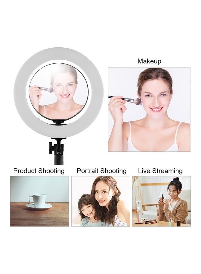 مصباح LED حلقي مع حامل للهاتف المحمول بقدرة 28 وات أبيض/ أسود - Image 5